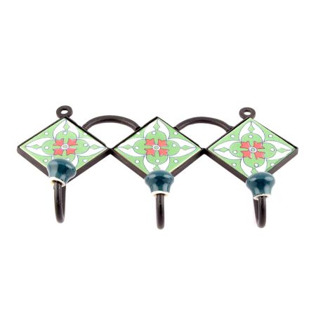  Green Red Floral Tiles Hooks